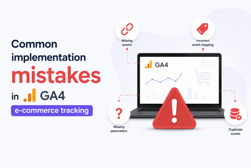 What are the common implementation mistakes in GA4 e-commerce tracking?